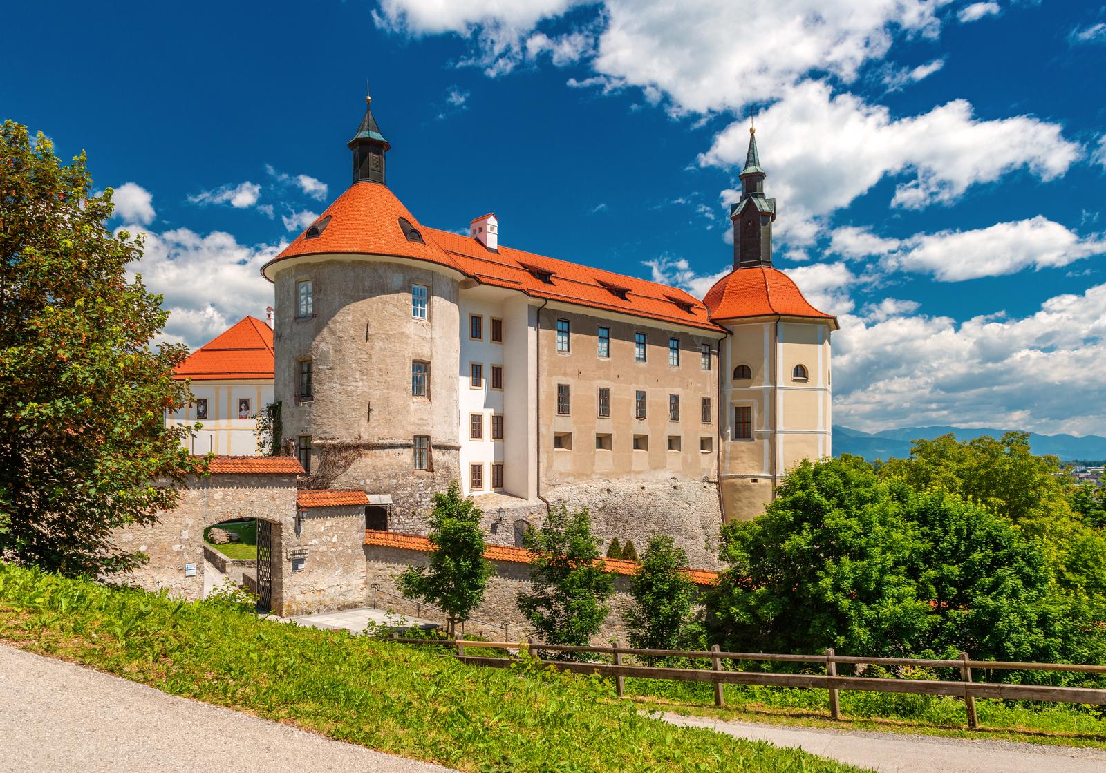Škofja Loka - June 2020, Slovenia: View of Škofja Loka Castle and Museum