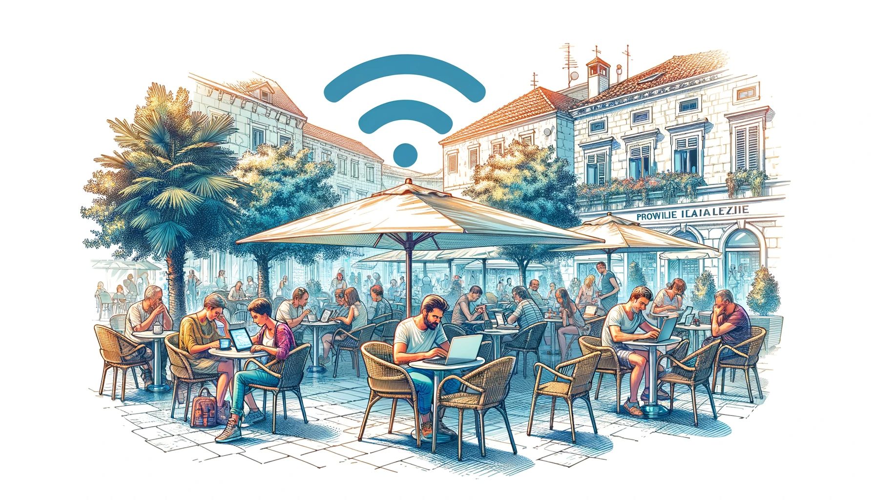 Artistic representation of a cafe in Split.